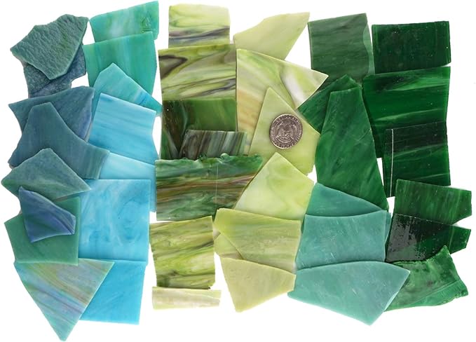 Lanyani Green Mixed Stained Glass Scrap Pieces Sheets, Glass Mosaic Tiles - Image 2