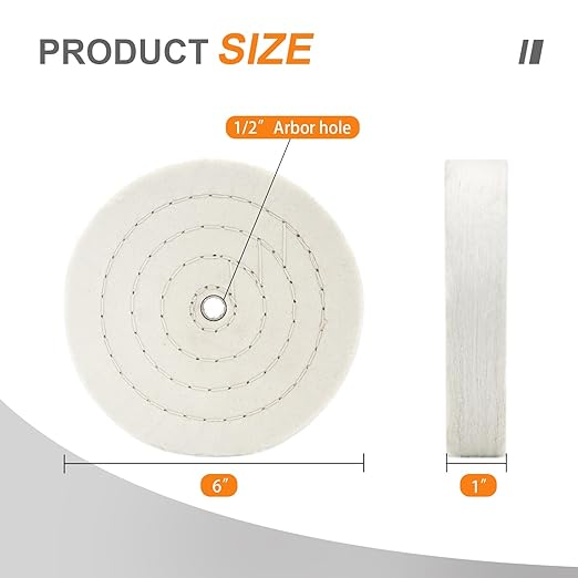 SCOTTCHEN Buffing Polishing Wheel 6 inch (70 Ply) Extra Thick for Bench Grinder Tool with 1/2" Arbor Hole 2 PCS