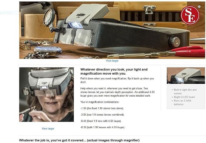 SE Illuminated Dual Lens Flip-in Head Magnifier, Head Magnifier, Tools - Image 9