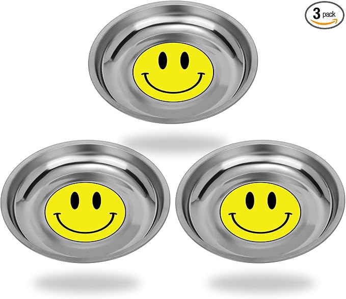 Magnetic Parts Tray 3 Pack, 6" Round Magnetic Parts Bowl, Stainless Steel,for Screw Socket Pin Tools Nuts Bolts Ferruginous Metal Accessories