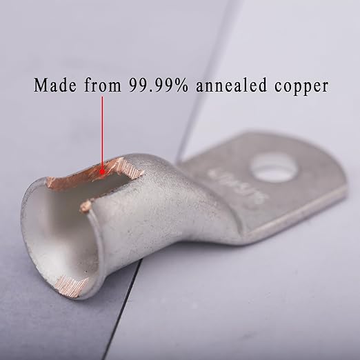 4 AWG 3/8" Stud Battery Ring Terminal (10 pcs.) - 4 Gauge Cable Connectors, Wire Lugs, Tubular Ring Terminal Connectors, Tinned Copper Eyelets