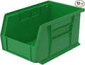 Akro-Mils 30237 AkroBins Plastic Hanging Stackable Storage Organizer Bin, 9-Inch x 6-Inch x 5-Inch, Green, 12-Pack
