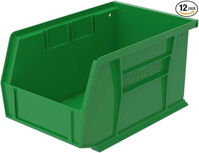 Akro-Mils 30237 AkroBins Plastic Hanging Stackable Storage Organizer Bin, 9-Inch x 6-Inch x 5-Inch, Green, 12-Pack