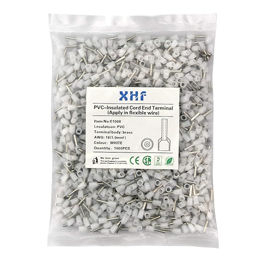XHF 1000 PCS AWG 18/1.0mm² Wire Ferrules Insulated Copper Crimp Connectors, Crimp Pin Cord End Terminals White