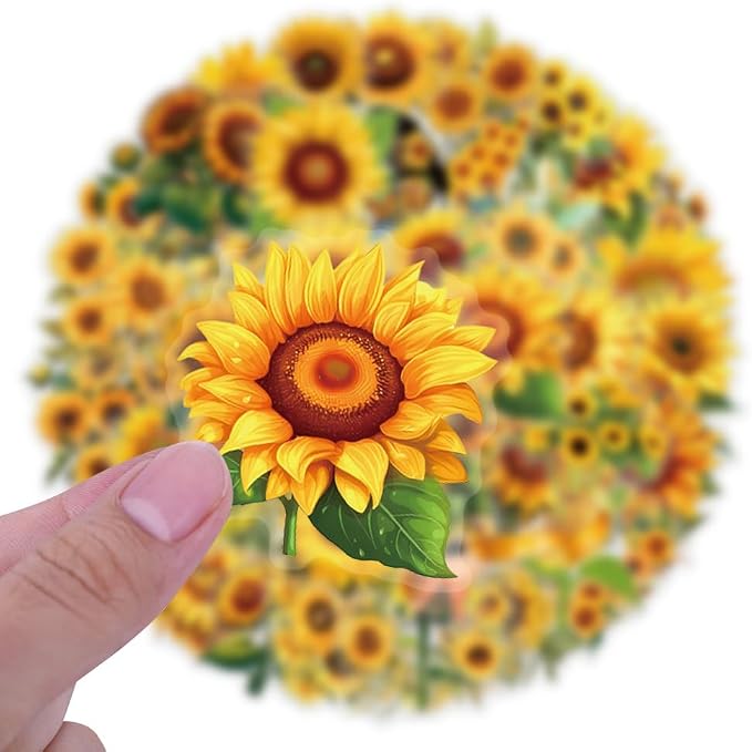 60Pcs Sunflower Stickers, Transparent Sunflower PET Sticker | Colorful - Image 3