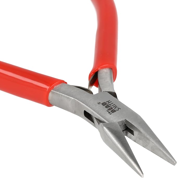 The Beadsmith Slim Line Chain Nose Pliers, 4.75 inches (120mm) with Polished Steel Head, red PVC Comfort Grip Handle with Double-Leaf Spring, Tool for Jewelry Making