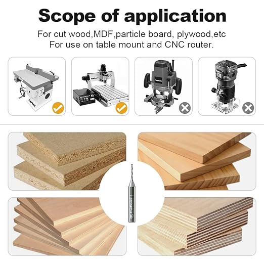 FivePears Down Cut Spiral Router Bit for CNC, 1/16 inch Cutting Diameter and 1/2 inch Cutting Length 1/4 inch Shank Carbide End Mill Router Bit for Wood Carving Engraving Grinding Grooving