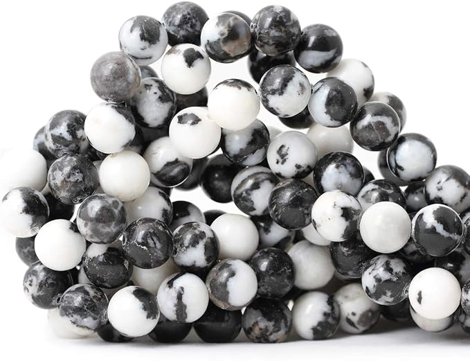 35PCS 10mm Natural Black White Zebra Jasper Gemstone Round Loose Beads Crystal by CHEAVIAN