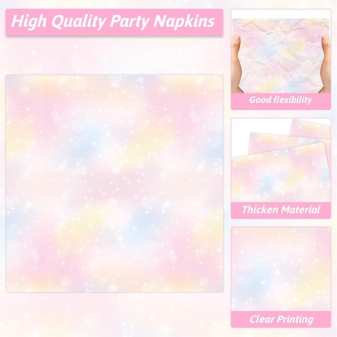 200pcs Pastel Rainbow Party Plates Napkins Pastel Paper Tableware Set Rainbow - Image 4