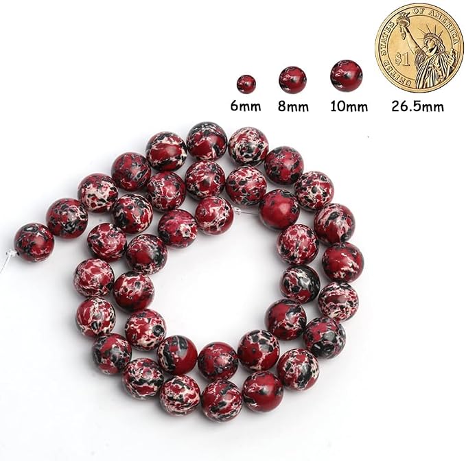 48pcs Black Red White Imperial Jasper Gemstone Beads，8mm Round Loose Stone Beads - Image 2