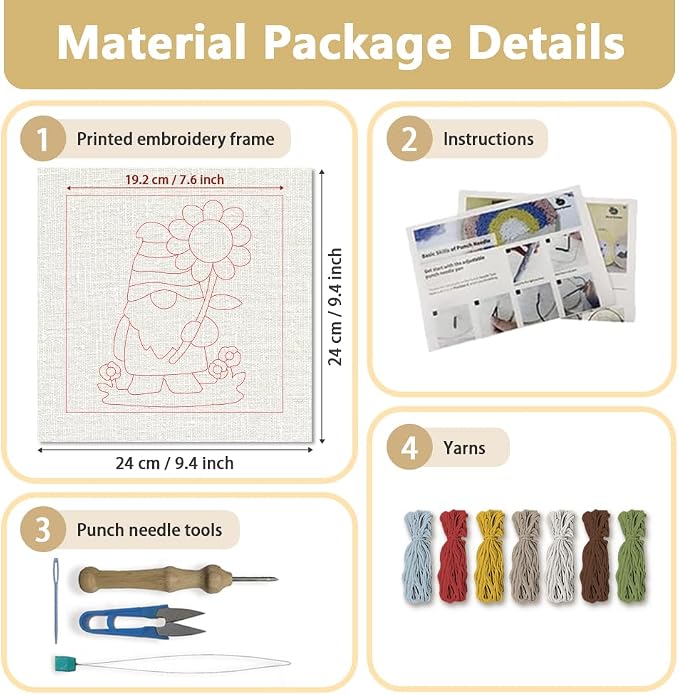 Doodlream Dwarf Sunflower DIY Punch Needle Embroidery Kit - Image 2