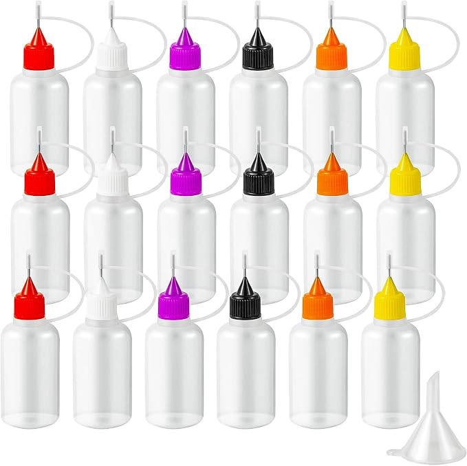 18PCS Precision Needle Tip Glue Applicator Bottles, 6 Color 30ML/1 OZ Fine by YEAJOIN