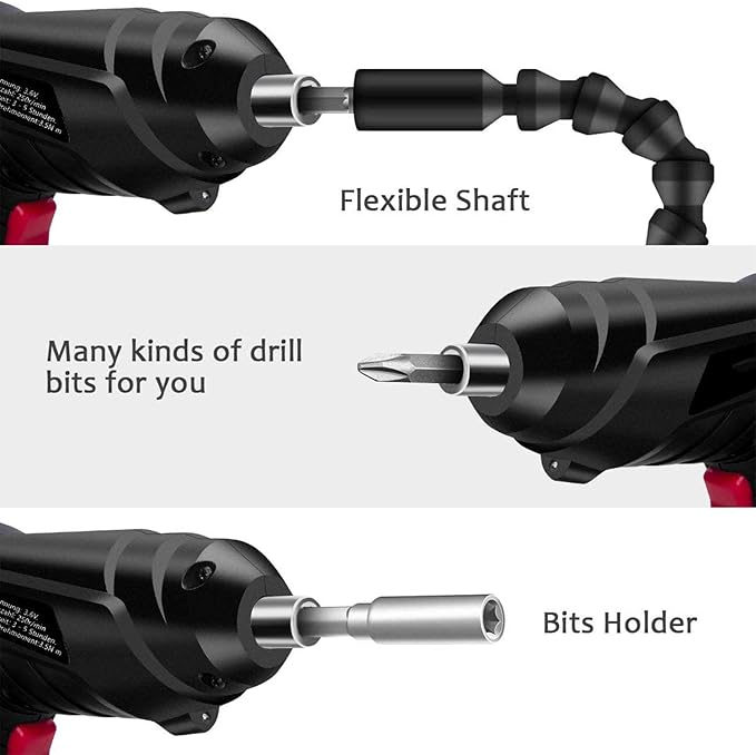 Electric Screwdriver, 3.6V Cordless, 44pcs Screwdriver Bit Set, Front LED Light, Flexible Shaft, Micro USB, Carrying Case, Ideal for Home Improvement & Furniture Assembly