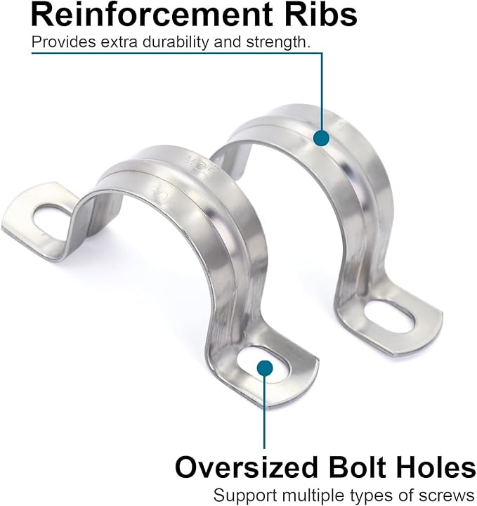 10 pcs 1-3/8" Conduit Clamp 304 SS Pipe Support U Bracket, Tube Clamp for Cable/Water Pipe, Heavy Duty Strap Clamps | OD 1-3/8" | 10 pcs