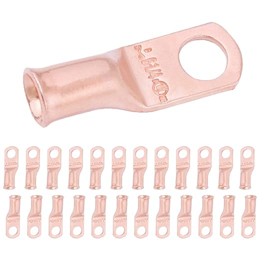 SELTERM 25pcs 6 AWG 1/4" Stud Battery Lugs, Ring Terminals, Heavy Duty Copper Wire Lugs, Battery Cable Ends, 6 Gauge Ring Terminal Connectors, UL Bare Copper Eyelets Electrical Battery Cable Lugs