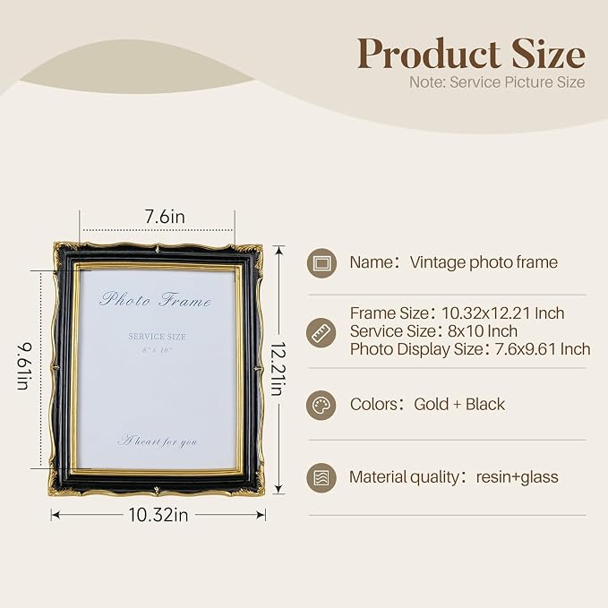 Cuspin 8x10 Picture Frame Black and Gold Frames, Ornate Textured Hand-Crafted - Image 5