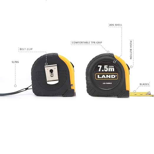 LAND 25Ft Retractable Measuring Tape - 2 Pack Heavy Duty Tape Measure, Inch/Metric Double Scale, Sturdy Matte Blade, Magnetic Hook for Measurement Alone, TPR Rubber Protective Case (25FT(2 Pack))