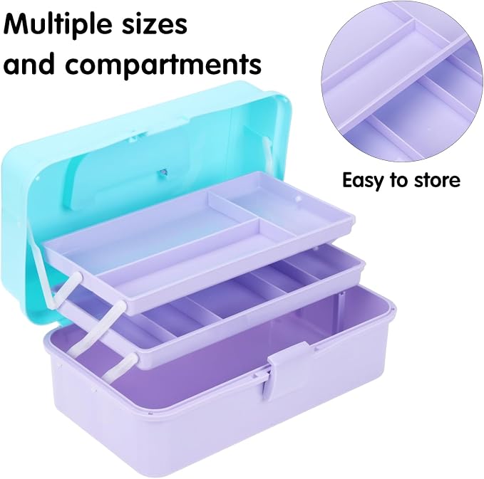 Sewing Box, 3-Layer Craft Organizers Portable Folding Toolbox, Plastic Tool Box - Image 4