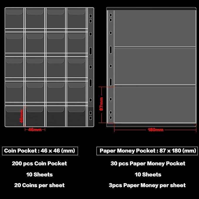 Coin Collection Book Holder for Collectors, 200 Pockets Collecting Album& 30 - Image 6
