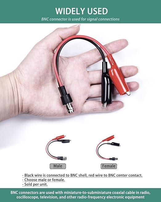 BNC Test Leads, BNC (Male) to Alligator Clip, Test Lead Breakout Cable for Multimeter, 5A Current Rating, 1 Pack