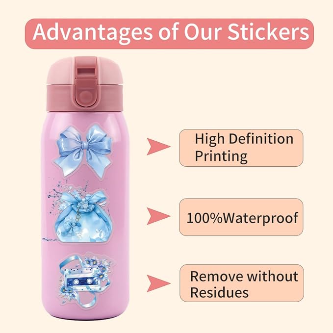 50 Pcs Clear PET Blue Coquette Aesthetic Stickers - Image 2