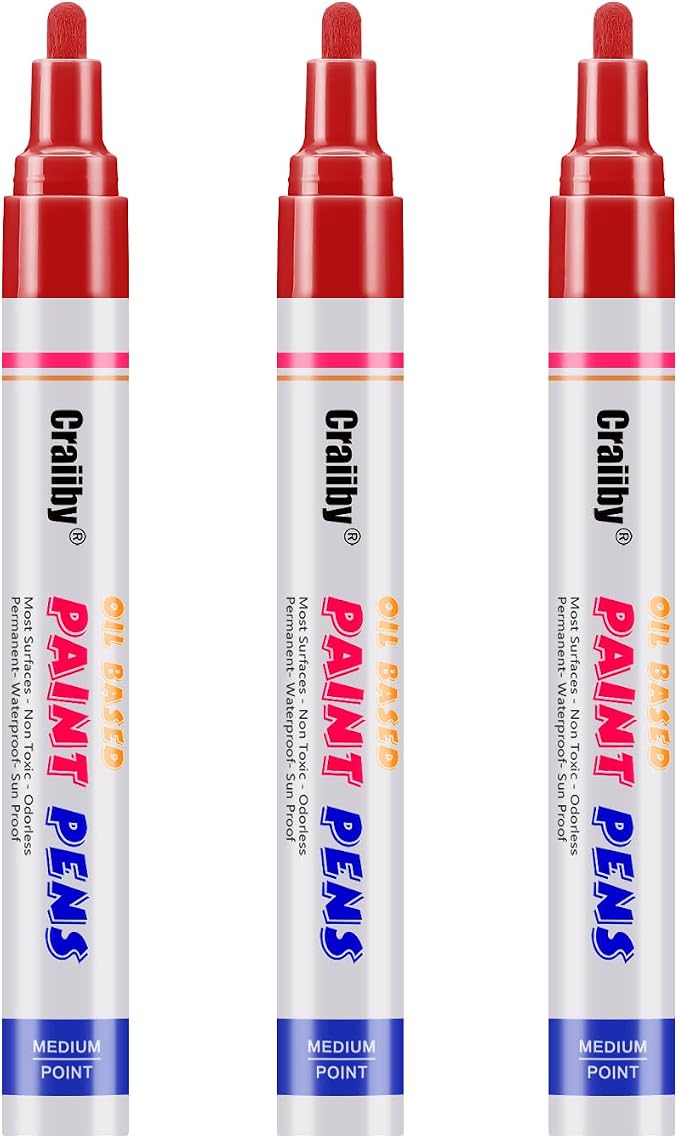 Red Paint Markers, 3 Pack Oil-Based Waterproof Quick Dry Permanent Paint Pen Set by Craiiby