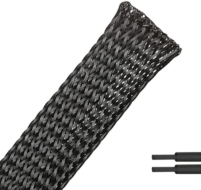 PET Expandable Braided Sleeving Wire Loom 1/2 Inch Cable Wrap Cable Sleeve Wire Protector Sleeve Tubing 25Feet, Black