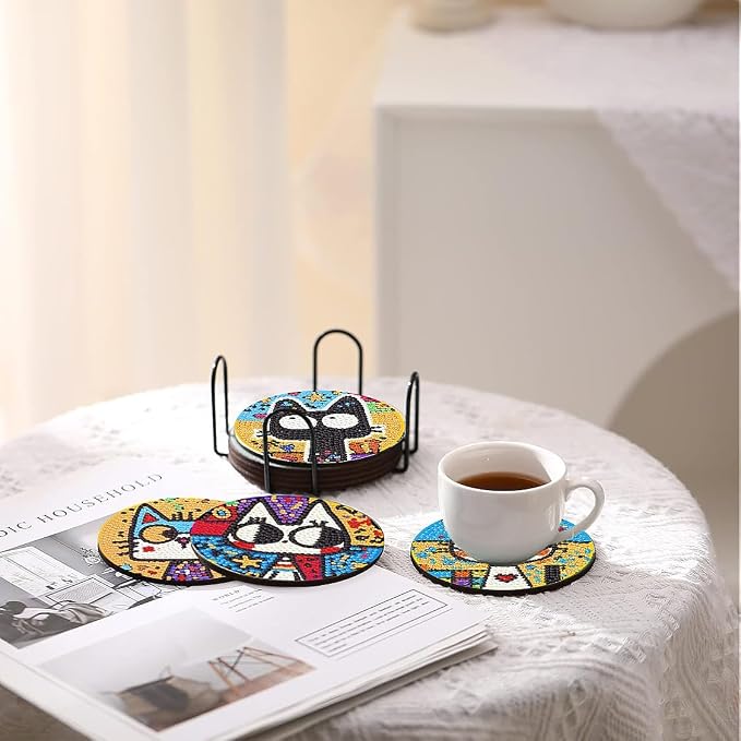 Bulerrylulu 12 Pcs Cat Diamond Painting Coasters Kits - Image 5