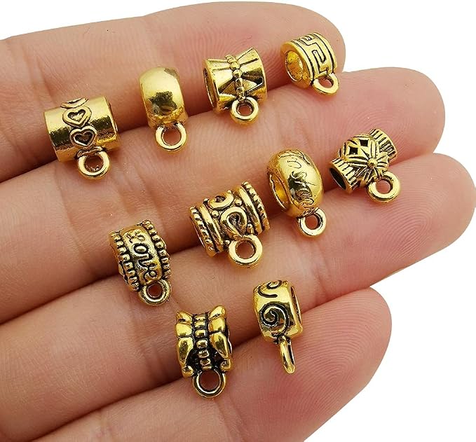 100 pcs Antique Gold Clasp Bail Beads Charms, Bail Tube Beads, Loose Spacer Bead - Image 2