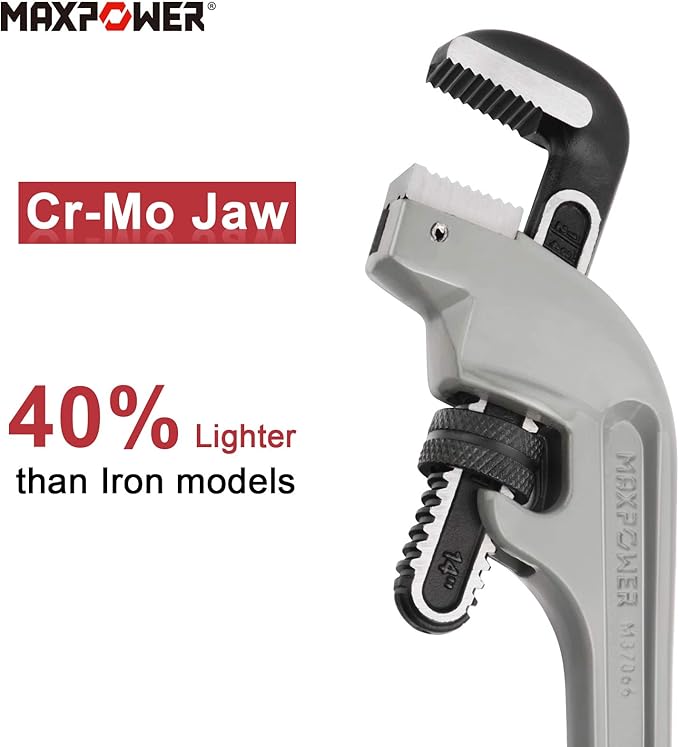 MAXPOWER 14-inch End Pipe Wrench, 45 Degree Aluminum Offset Pipe Wrench, Ideal for Pipe Working Close to The Wall