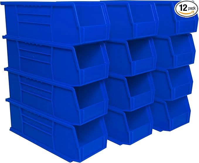 Akro-Mils 30234 AkroBins Plastic Storage Bins, Space-Saving Stackable Bins for Garage, Pantry, Craft Organization, 15-" x 5-" x 5-", Blue, 12-Pack