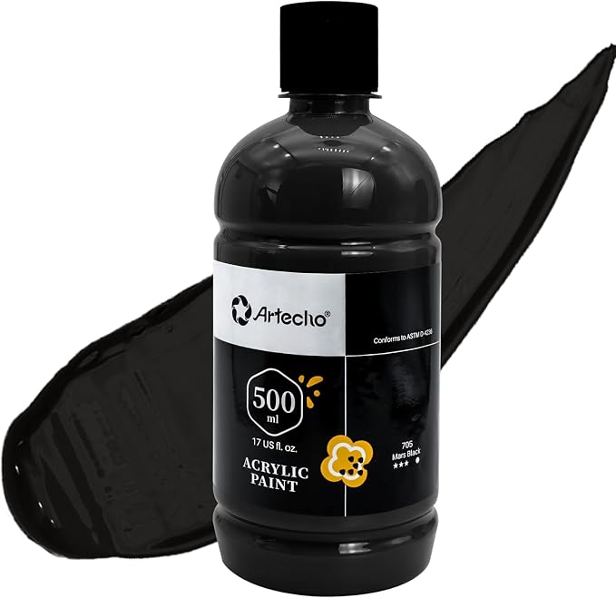 Artecho Mars Black Acrylic Paint 500ml / 17oz Large Bottle | Semi Glossy Finish by Artecho