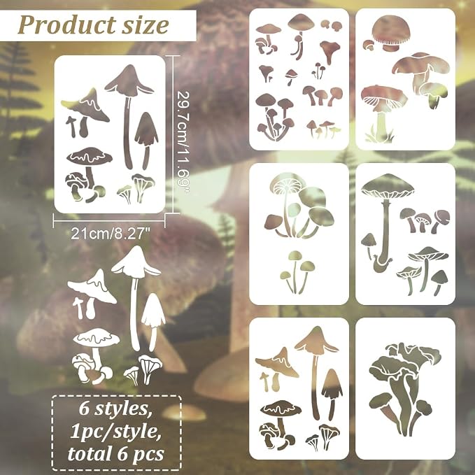 INFUNLY 6pcs Mushroom Wall Stencils - Image 2