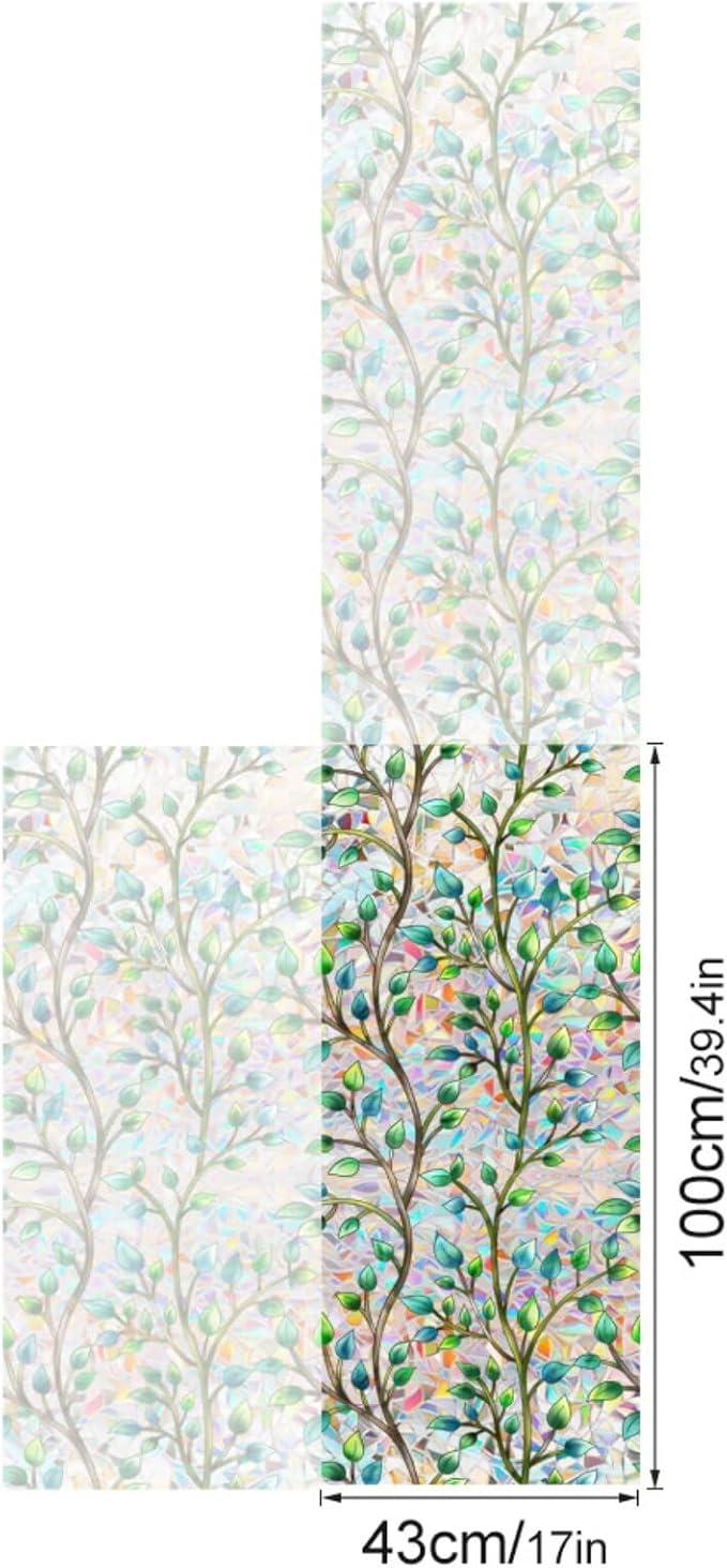 Foliage Pattern Decorative Window Film Privacy, Faux Stained Glass Window Cling - Image 2