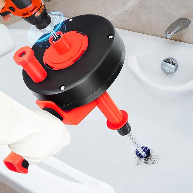 Drain Auger 42ft Heavy-Duty Plumbing Snake for Bathroom, Shower,Sink, Bathtub & Toilet Clogs - Extra-Long Flexible Drain Snake, Hair Clog Remover for Kitchen Sink and Sewer Pipe