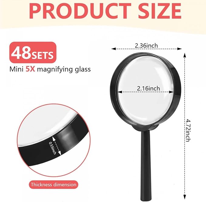 SenseYo 48 PCS Magnifying Glass 5X Mini Kids Magnifying Glass - Image 2