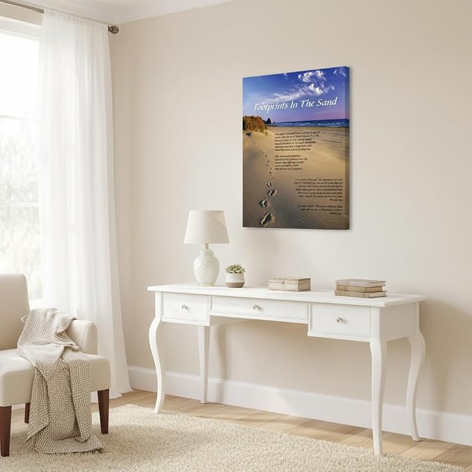 Footprints in the Sand Inspirational Wall Art-Canvas Wrapping-16x24in, - Image 6