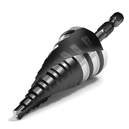 KAYGO M35 Step Drill Bit,3/16 to 1-1/8 inch Unibit Step Bit with Double Sprial Flute,1/4 -inch Hex Shank Drill Bit for Metal,Stainless Steel, Aluminum,Copper,Wood,PVC