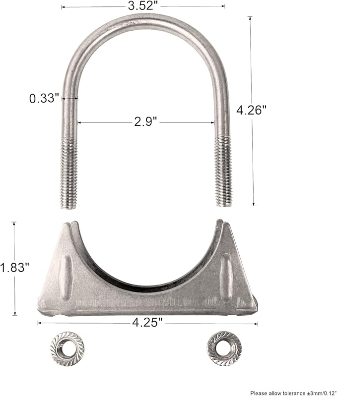 Heavy Duty 2.75" (2 3/4 Inch) Universal Stainless Steel U-Bolts Clamps with Saddle Flange for Exhaust Tail Pipe