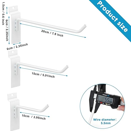 Slatwall Hooks 24 Pcs 4/6/8 Inch Slatwall Accessories Slat Wall Shelf Brackets Slat Wall Hanging Hook and Hanger Slatwall Panel Hook Slat Wall Hook Heavy Duty Pegboard Gridwall Display Hook (White)
