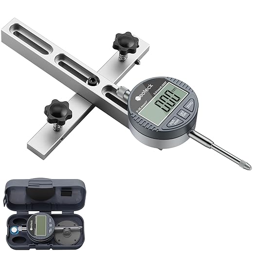 Neoteck 0-1'' Digital Dial Indicator Table Saw Gauge Suitable for Table Saws with a Groove Width of 3/4" (19mm) or more for Aligning and Calibrating Work,Shop Machinery,Band Saw and Drill Press-Silver