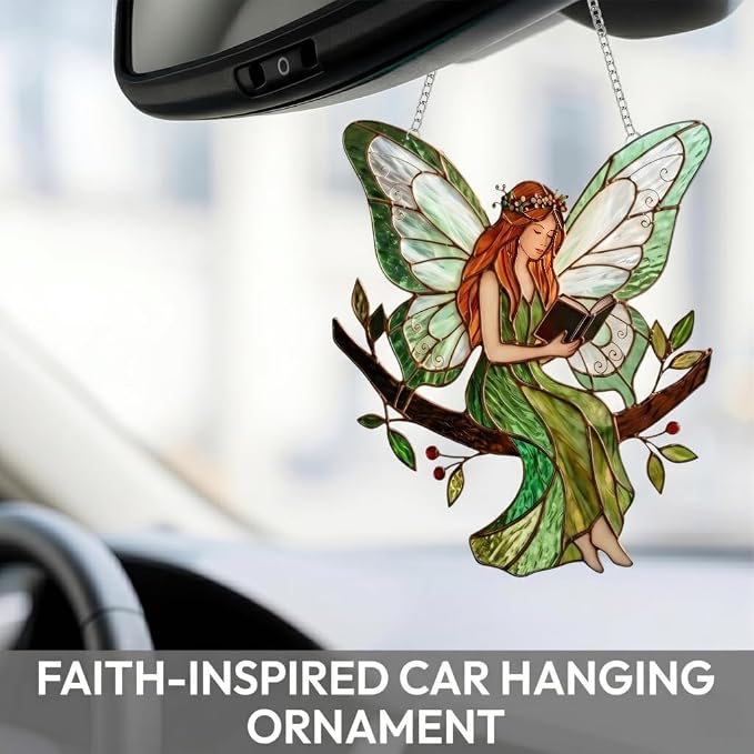 Stained Acrylic Fairy Reading a Book Suncatcher, Decorative Hanging Ornament - Image 3