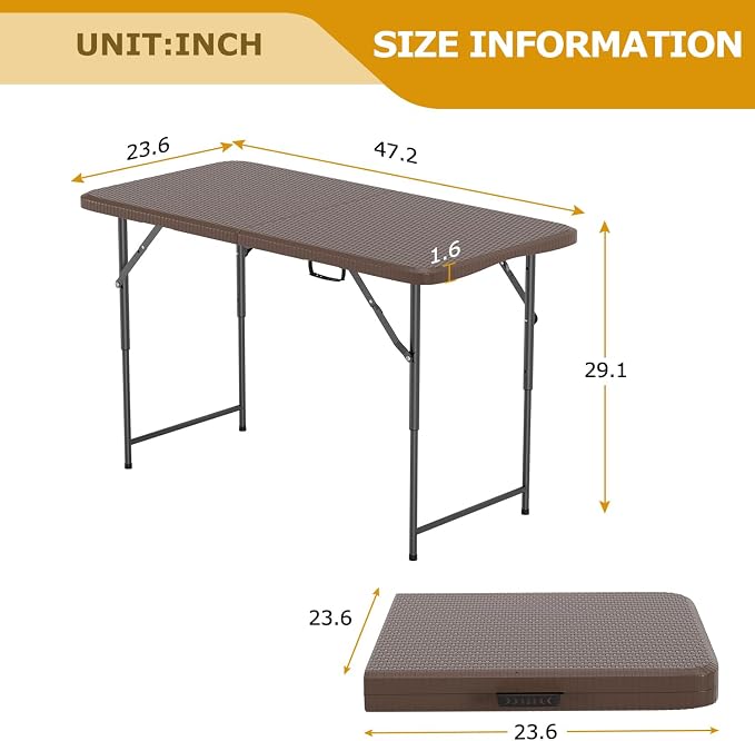 FDW 4FT Folding Table Half Portable Foldable Table Picnic Table - Image 3