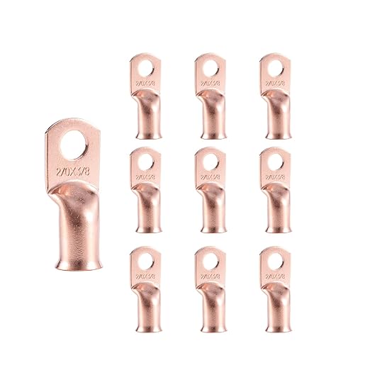 10pcs 2/0 AWG-3/8”(M10) Ring Terminals 00 Gauge Copper Wire Lugs Battery Cable Ends Heavy Duty Battery Cable Terminal Connectors
