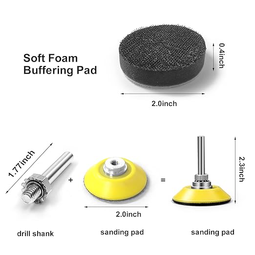 2 Inch Sanding Disc 120 Pcs Wet Dry Hook and Loop Sandpaper Pads Kit 60-10000 Grits 1/4 in Backer Plate and Foam Buffering Pad for Wood, Metal, Car, Drywall, Drill Grinder Rotary Tools Attachment