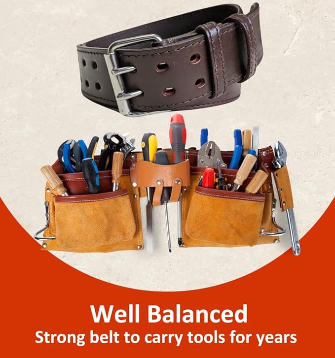 2 Inch Wide Leather Tool Belt for Men Work | Adjustable Oil tanned Belt | Carpenters, Electricians, Contractors