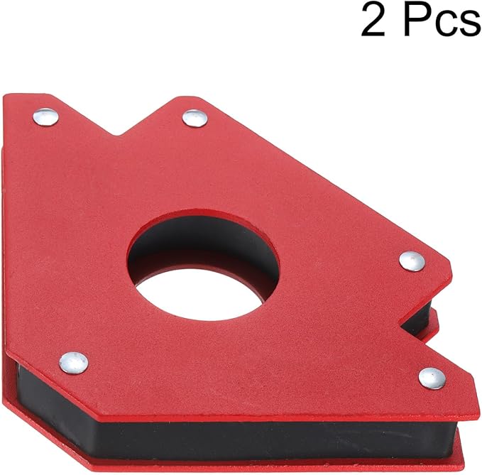 HARFINGTON 2pcs Welding Magnets 77.16 lbs Magnetic Welding Clamp Holder Iron Spray Paint Arrow-Shaped Tool 45, 90, 135 Degree with Center Hole for Fixed Angles, Red
