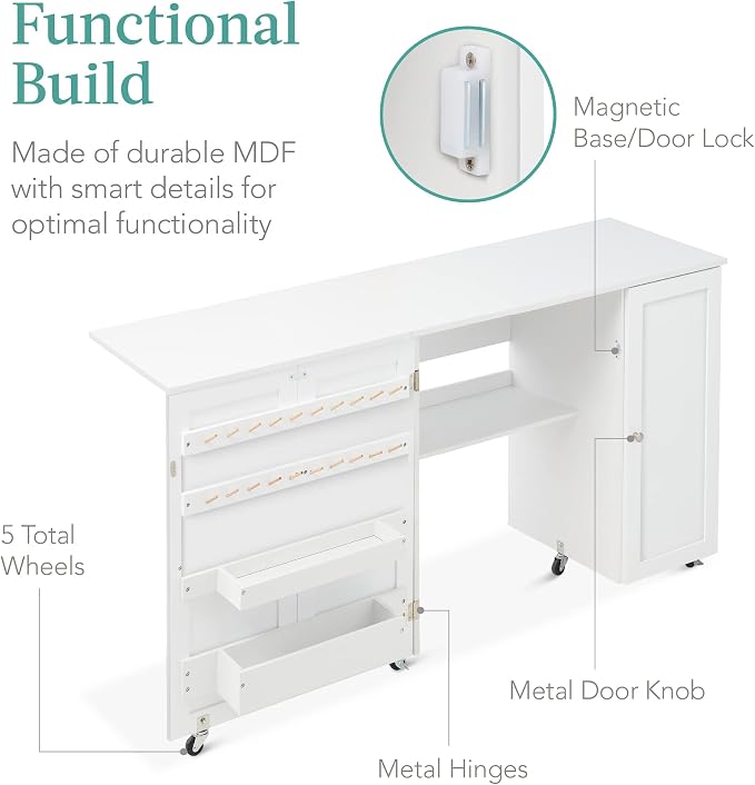 Best Choice Products Large Folding Sewing Table, Caster Wheels, Storage Shelves - Image 7