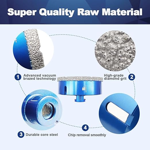 125mm Diamond Core Drill Bit for Porcelain Tile Ceramic Marble Granite Drilling,BRSCHNITT 2pcs Vacuum Brazed Diamond Hole Saw with 5/8-11 Thread (125mm 2pcs)