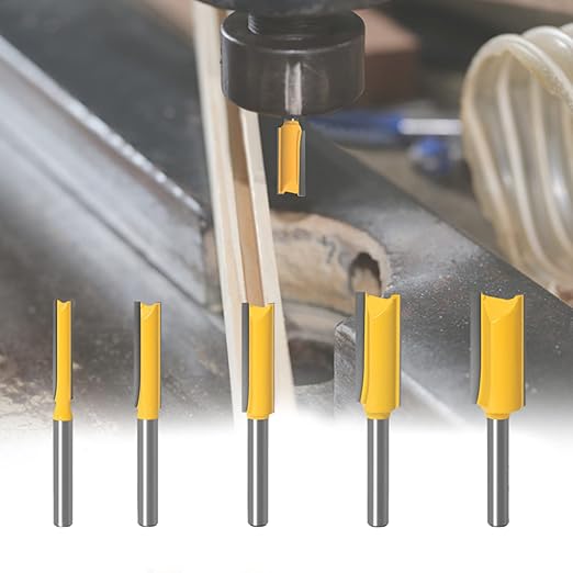 7pcs Straight Router BIT 1/4" Shank Tungsten Carbide Double Straight Dado Router Bit Set, 1/4,5/16,/3/8,1/2,19/32,43/64,23/32 Cutting Diameter Trimming Cutter for Woodworking